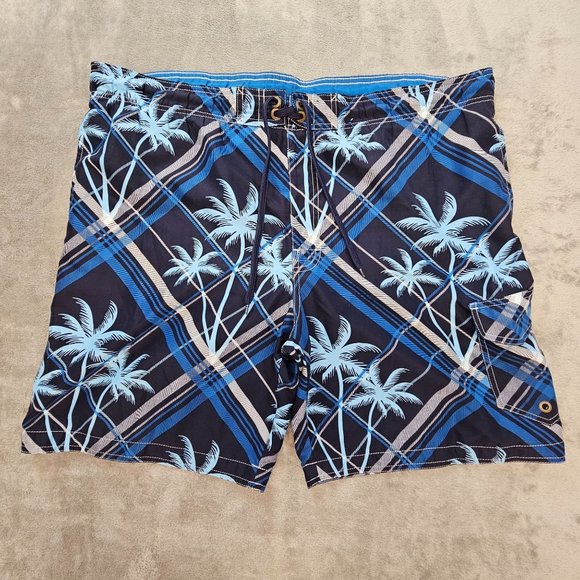 Sonoma Swim Trunks Men's Size XL Blue Tropical Palm Tree Drawstring Mesh Lined - Picture 1 of 8